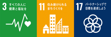 3すべての人に健康と福祉を 9産業と技術革新の基盤をつくろう 17パートナーシップで目標を達成しよう